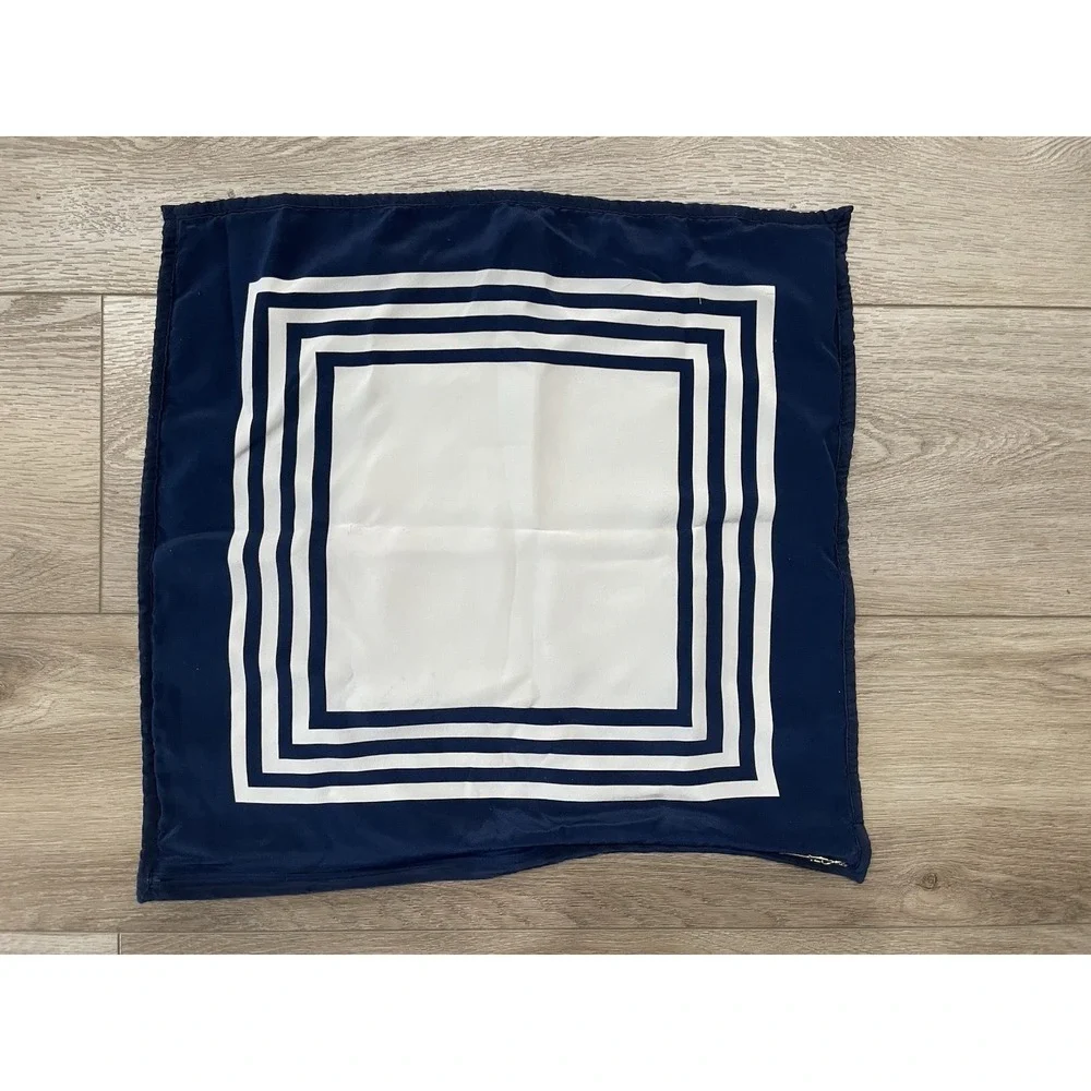 Vtg Ralph Lauren Navy‎ Blue White Deefield Silk Pillow Sham 20 x 20